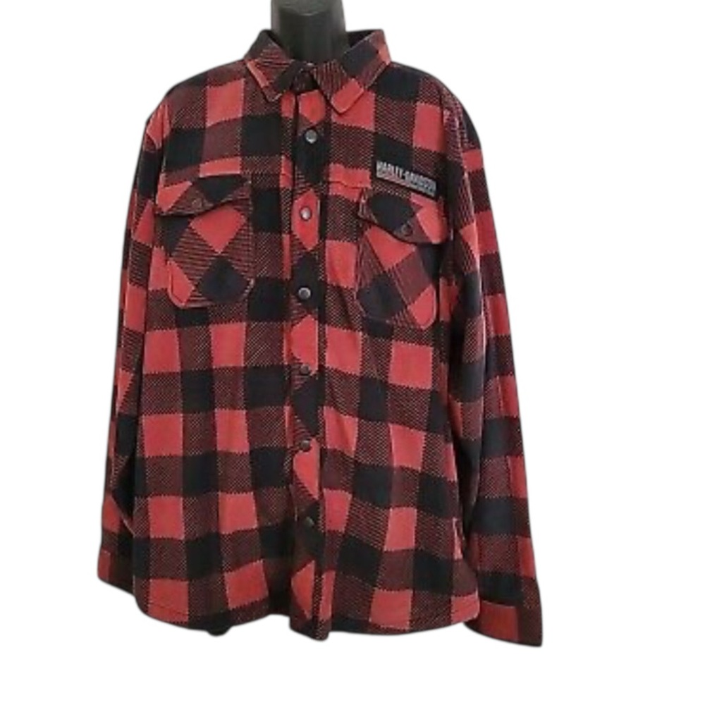 Harley-Davidson Men's H-D Plaid Fleece Button Jacket, Red & Black Size 2XL